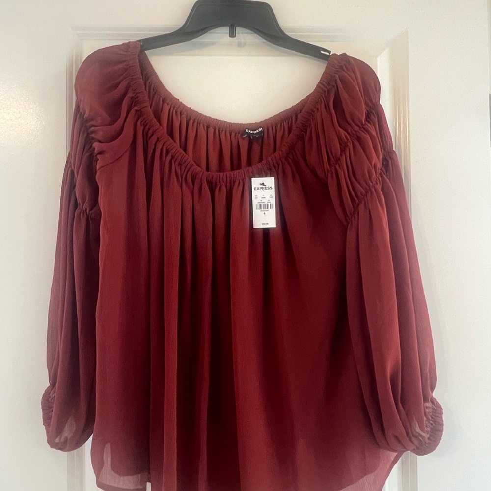 Express Burgundy Off-Shoulder Peasant Top